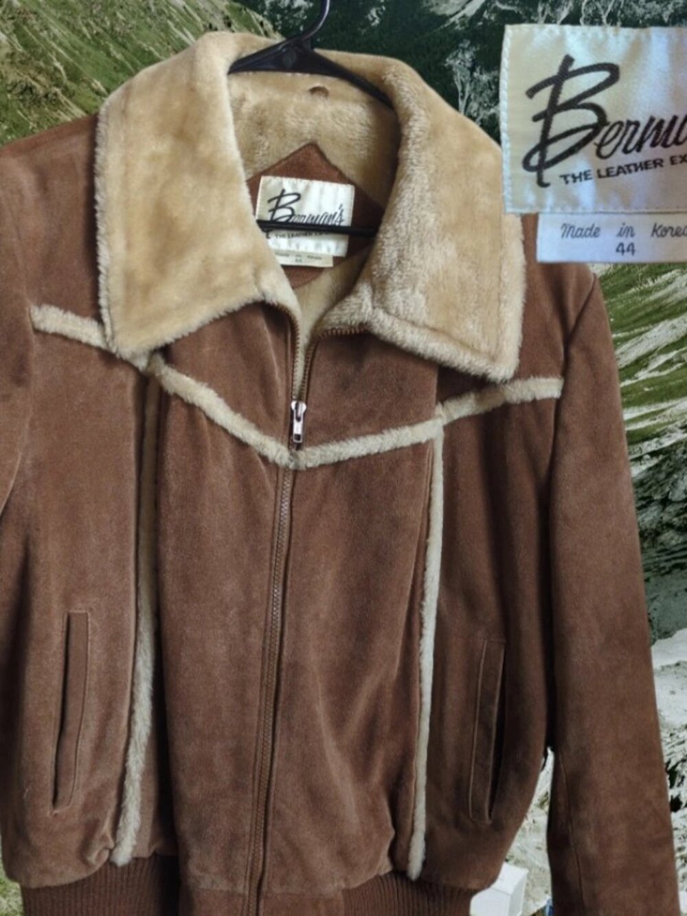 1980s Berman's VTG Suede Sherpa-Trimmed Western Bomber Jacket Men's Sz 44 LARGE